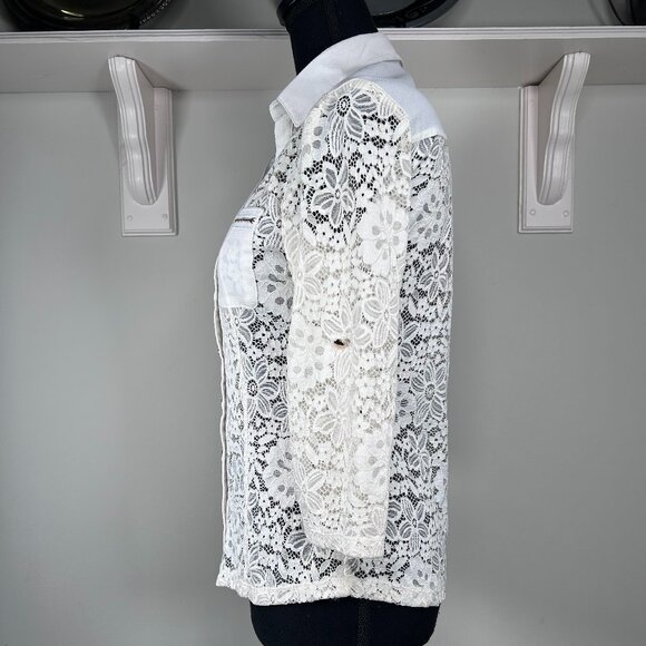 Vintage Fashion Magazine Lace Button-Up Blouse Women Small Off White Top - Picture 3 of 14